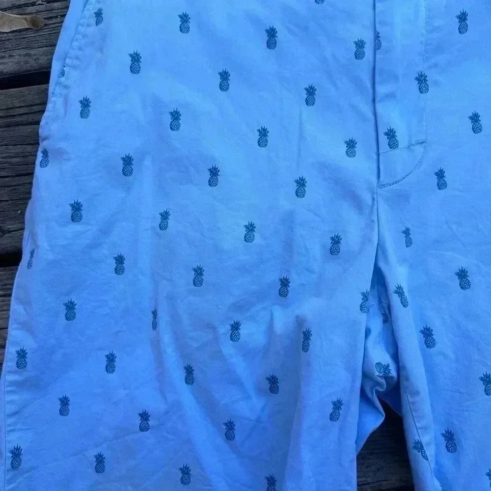 Men 34‎ Waist Light Blue Pineapple Printed Stretch Shorts With Pockets